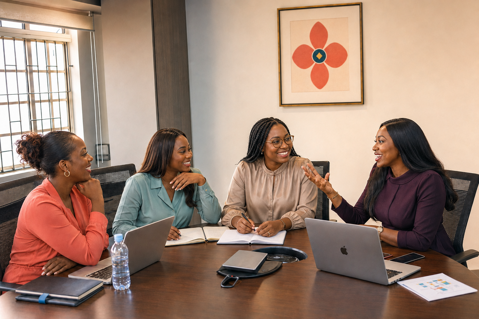 Members of an organizational team collaborating around a table